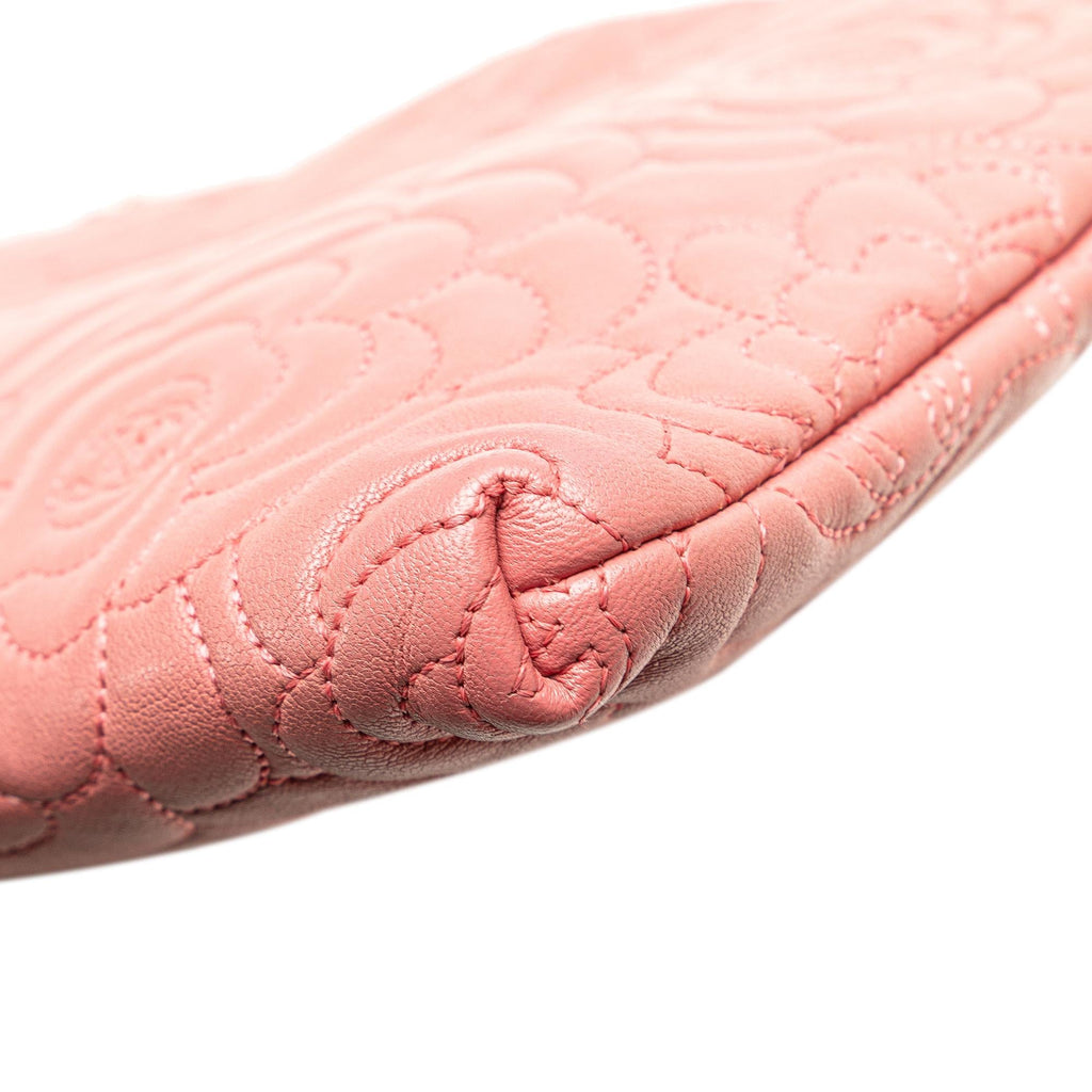 Chanel Embossed Lambskin Camellia Chain Pochette
