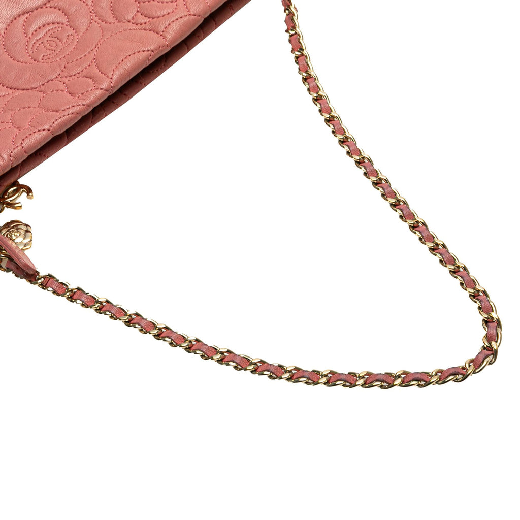Chanel Embossed Lambskin Camellia Chain Pochette