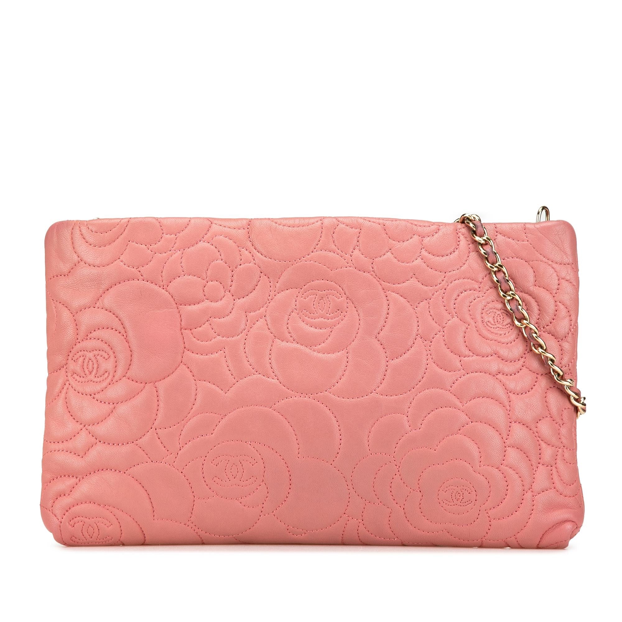 Chanel Embossed Lambskin Camellia Chain Pochette