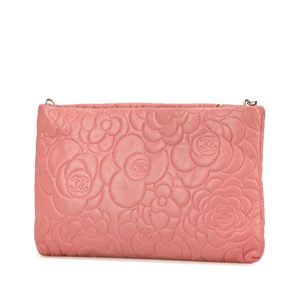Chanel Embossed Lambskin Camellia Chain Pochette