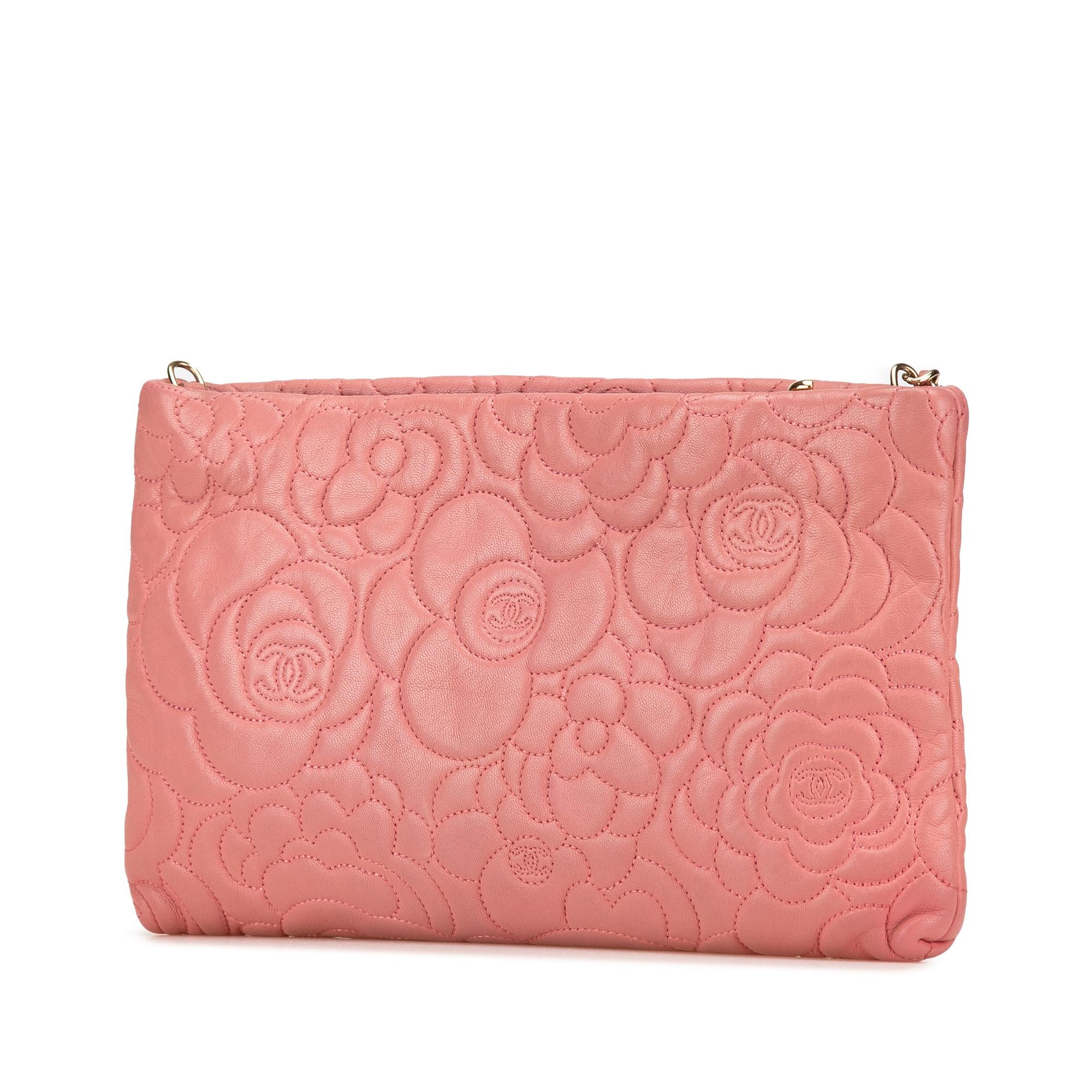 Chanel Embossed Lambskin Camellia Chain Pochette
