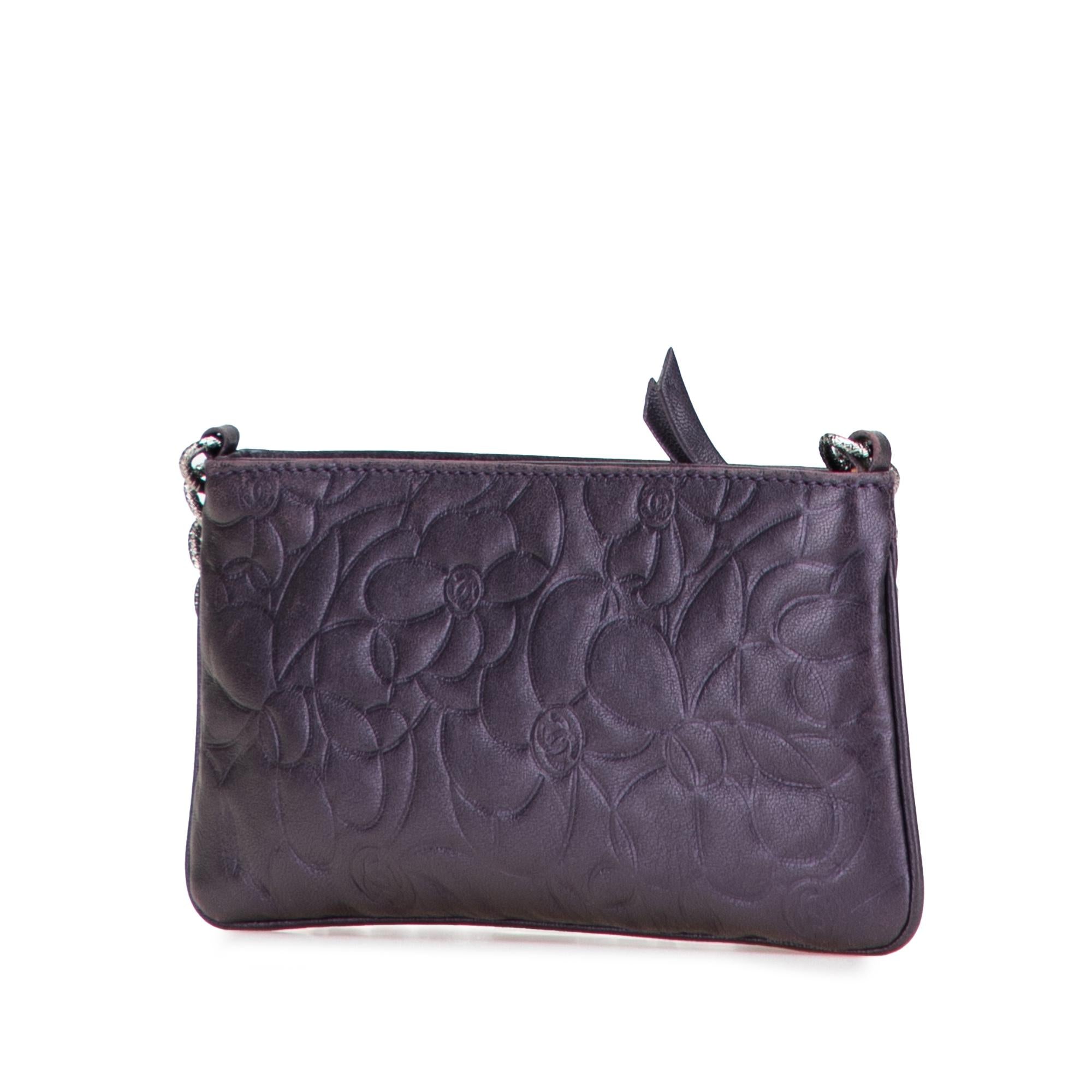 Chanel Embossed Lambskin Camellia Chain Pochette