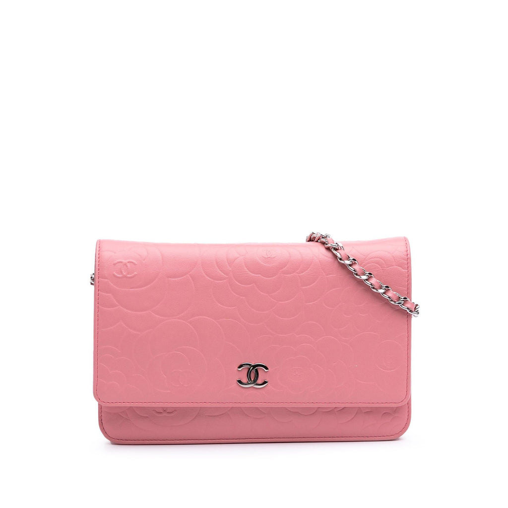 Chanel Embossed Lambskin Camellia Wallet On Chain