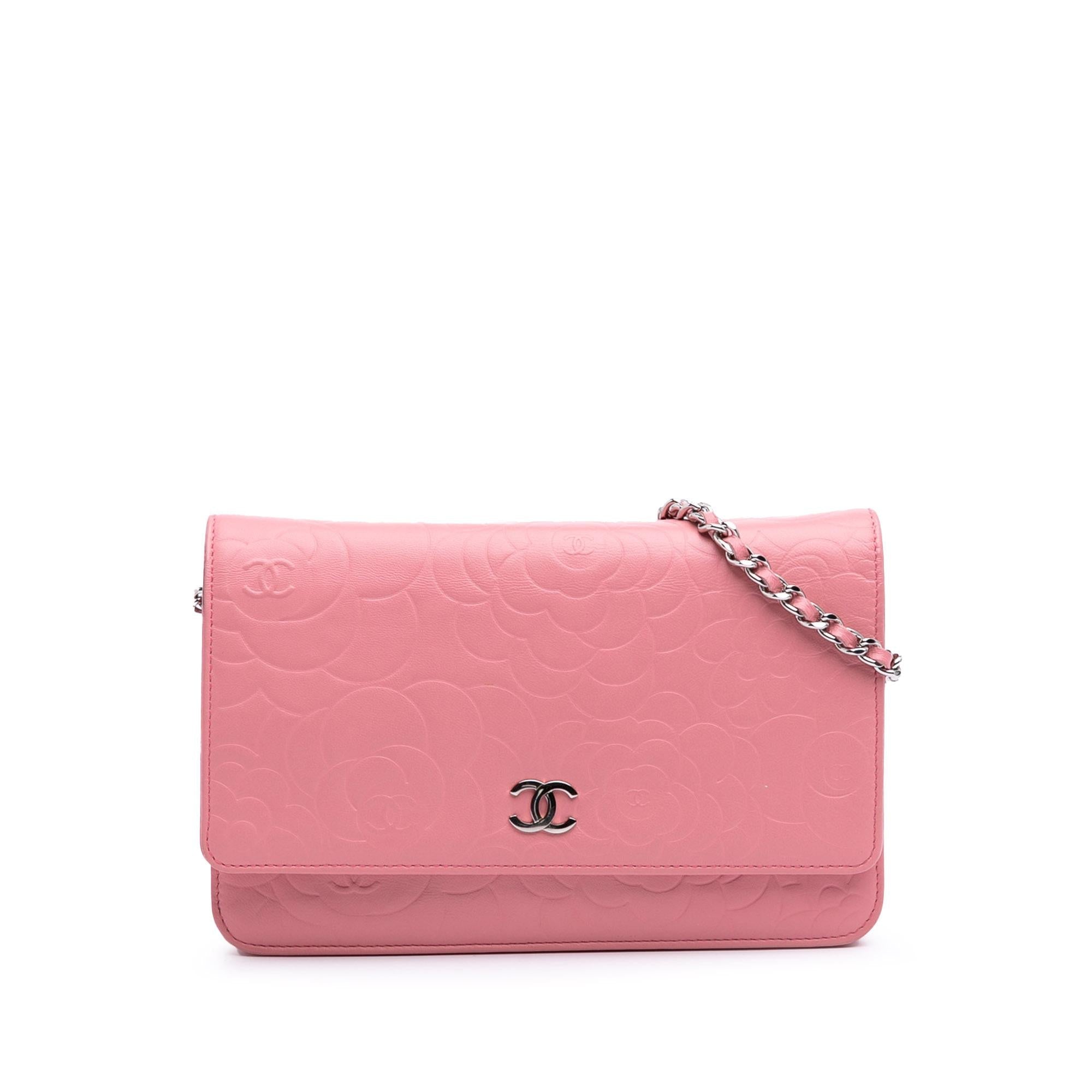 Chanel Embossed Lambskin Camellia Wallet On Chain