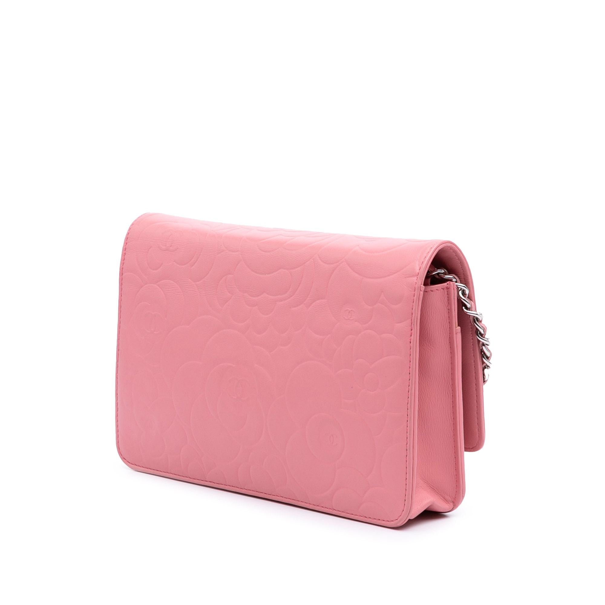 Chanel Embossed Lambskin Camellia Wallet On Chain