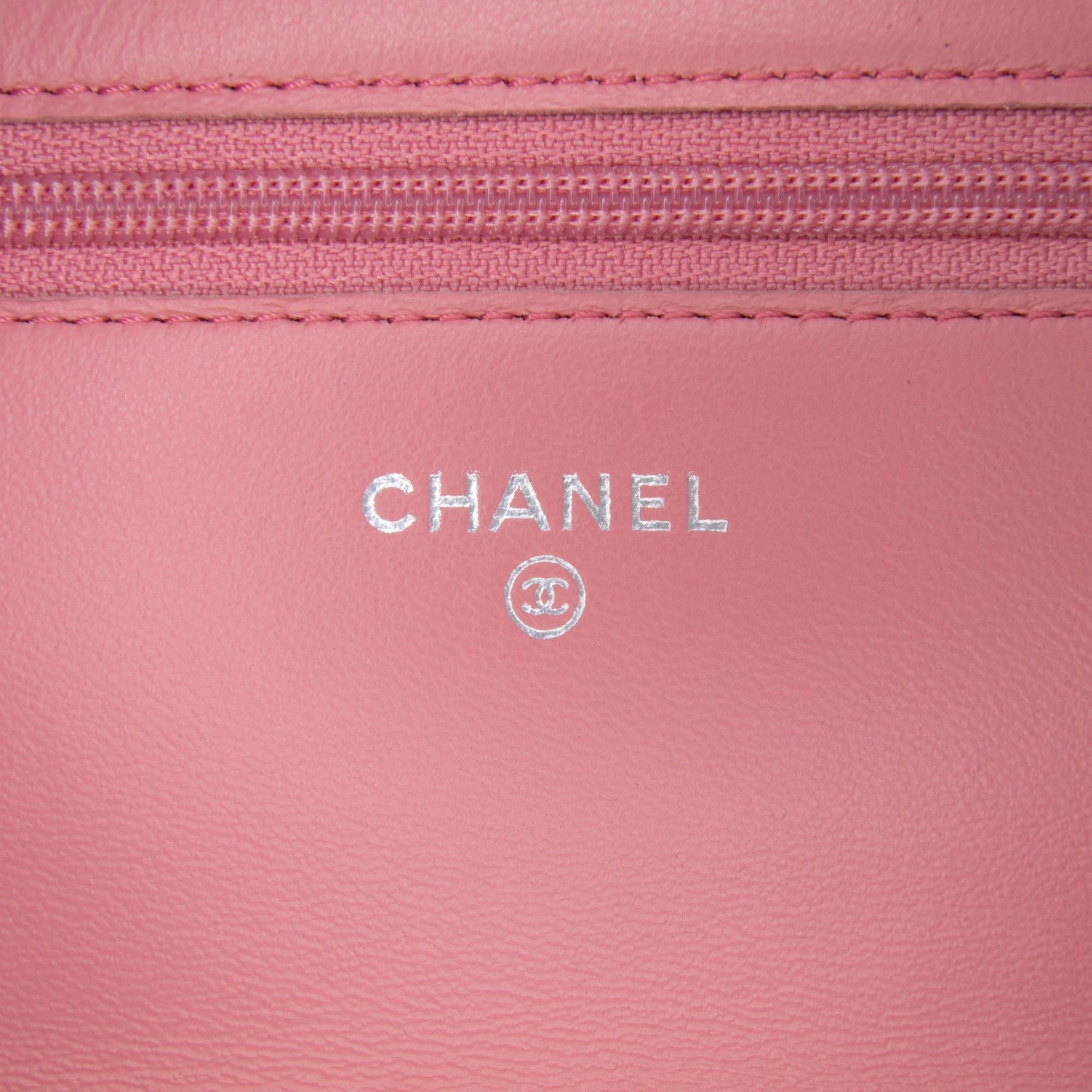 Chanel Embossed Lambskin Camellia Wallet On Chain