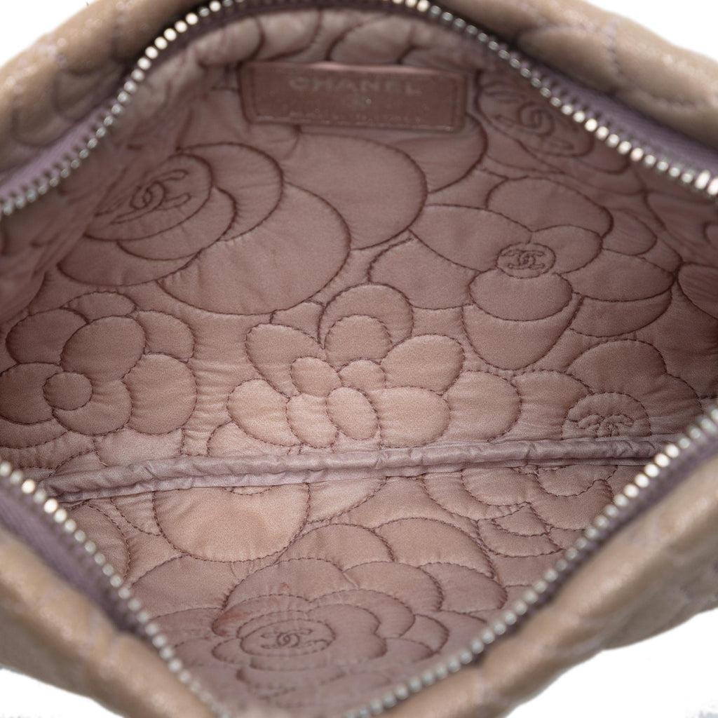 Chanel Embossed Metallic Lambskin Camellia Chain Pochette