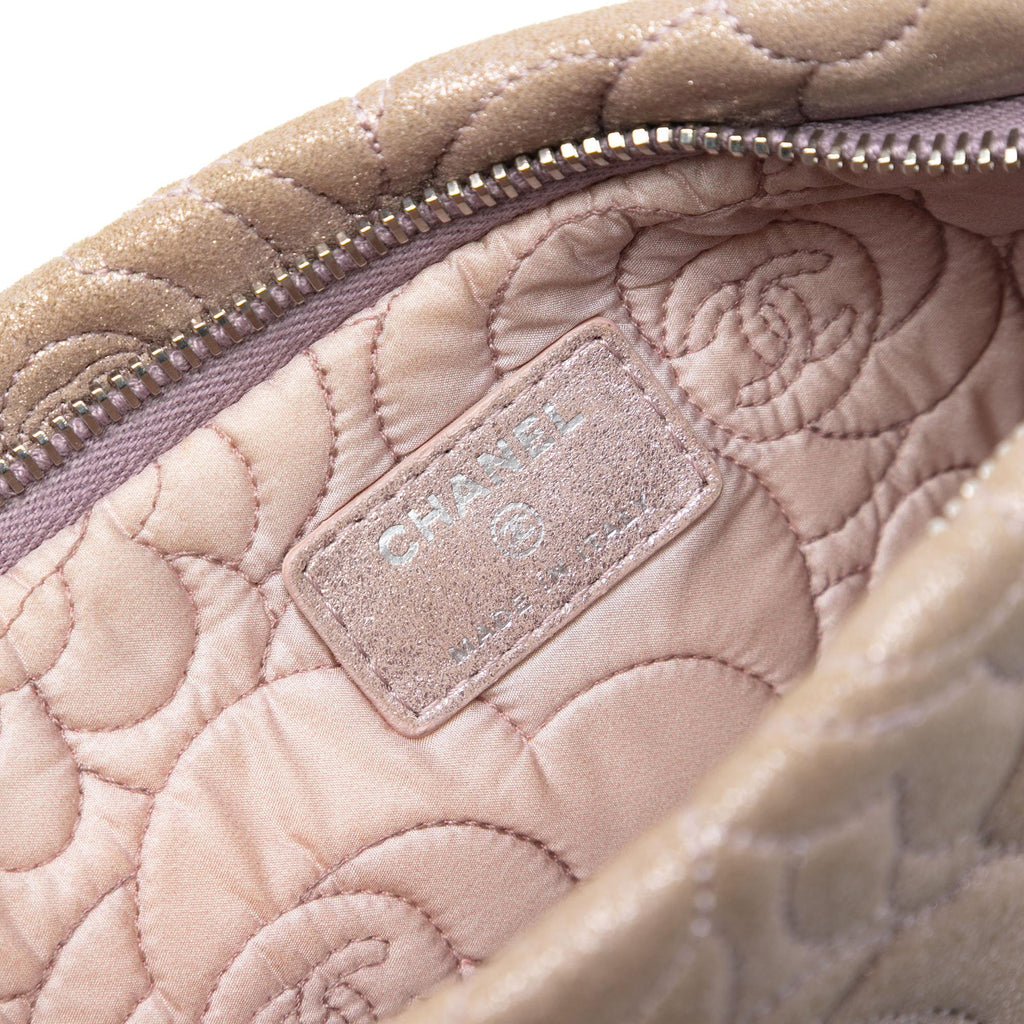 Chanel Embossed Metallic Lambskin Camellia Chain Pochette