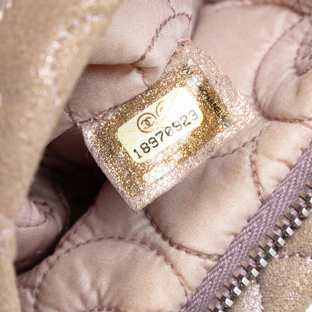 Chanel Embossed Metallic Lambskin Camellia Chain Pochette