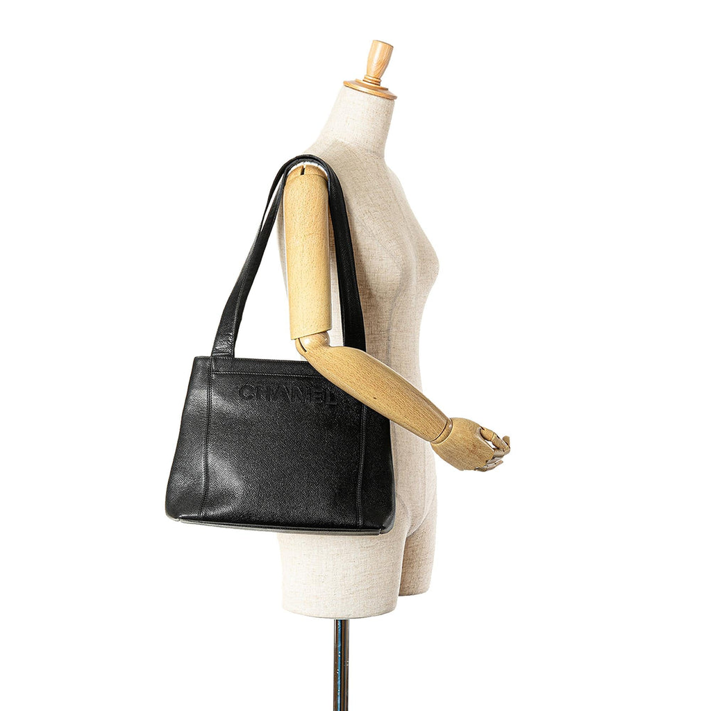 Chanel Embroidered Caviar Logo Shoulder Bag