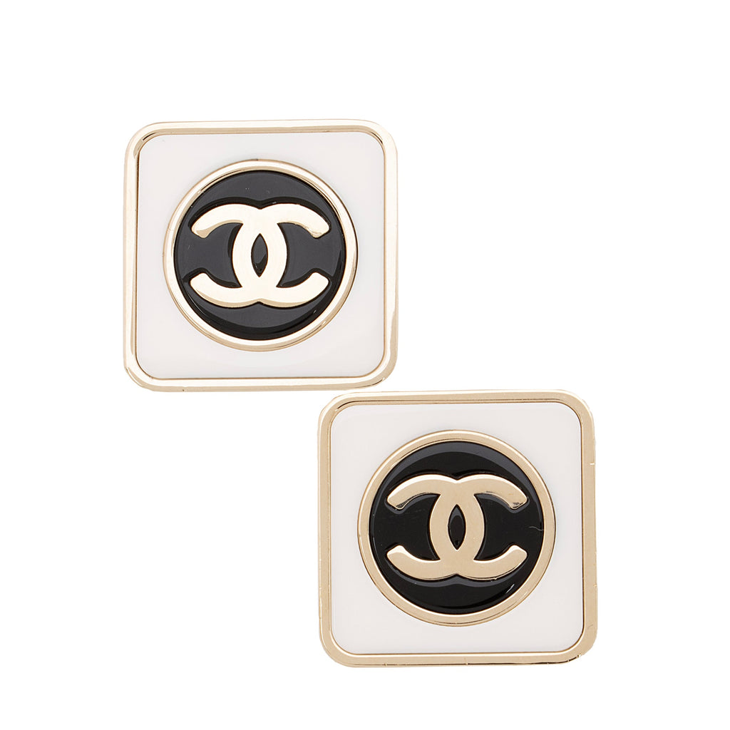 Chanel Enamel CC Square Earrings