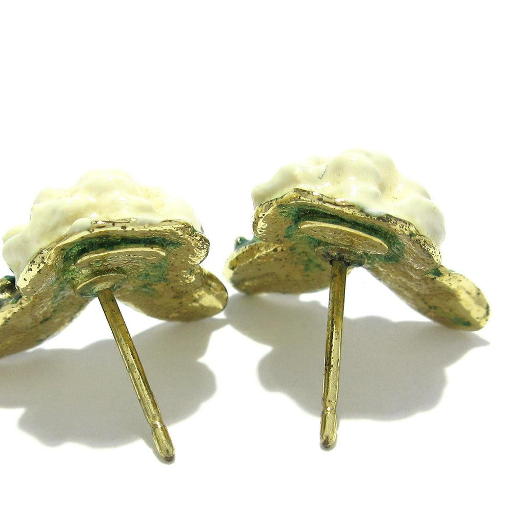Chanel Enamel Camellia CC Push Back Earrings (SHG-5M4mCf)