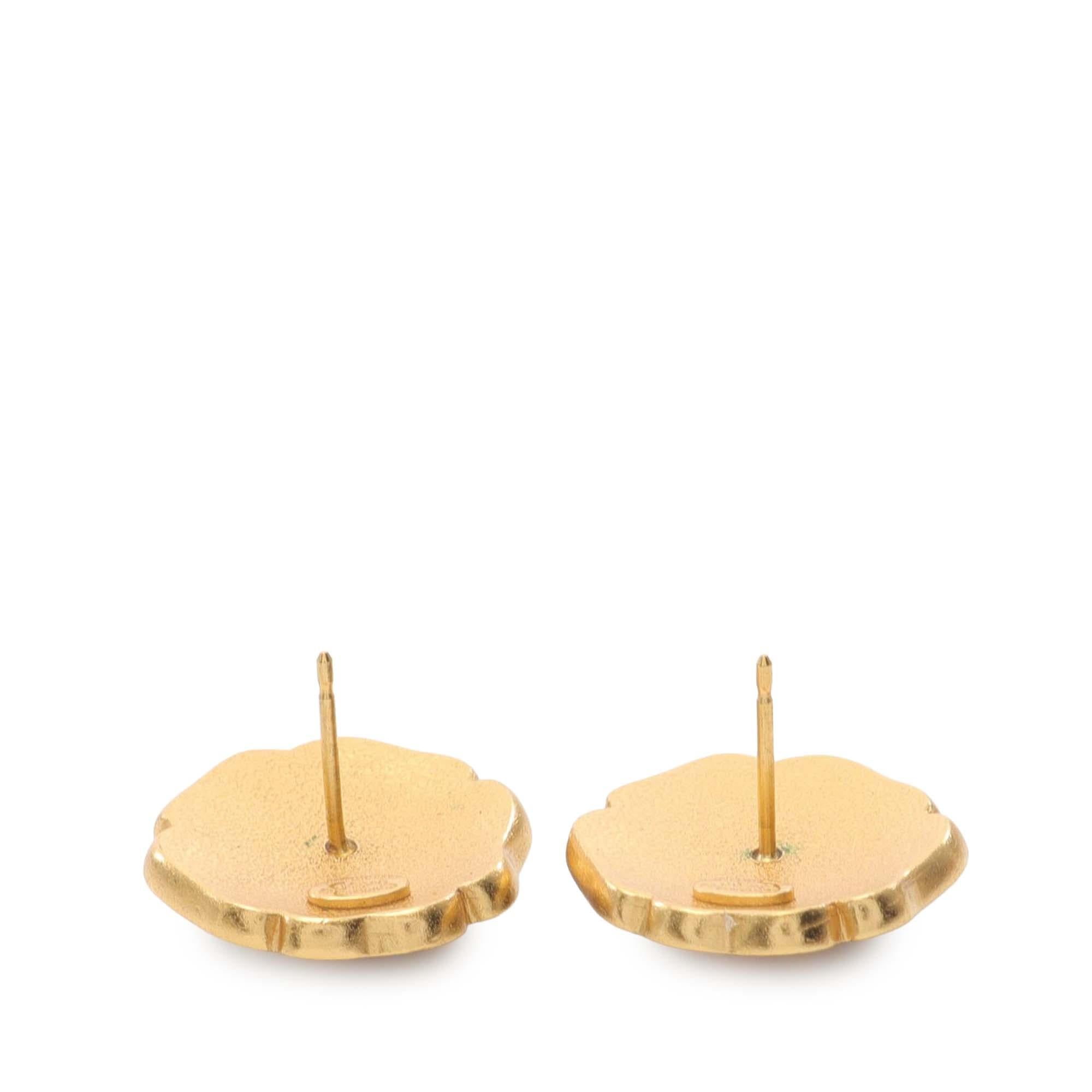 Chanel Enamel Camellia CC Stud Push Back Earrings
