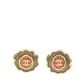 Chanel Enamel Camellia CC Stud Push Back Earrings