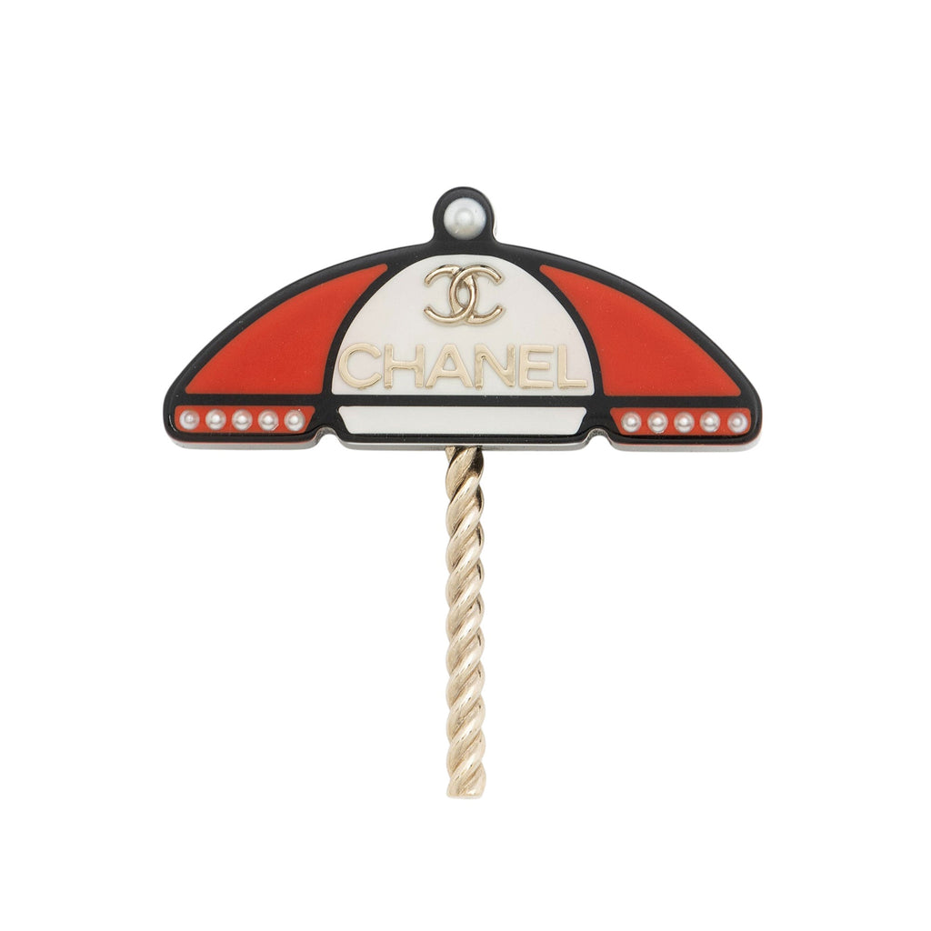 Chanel Enamel Pearl CC Umbrella Brooch