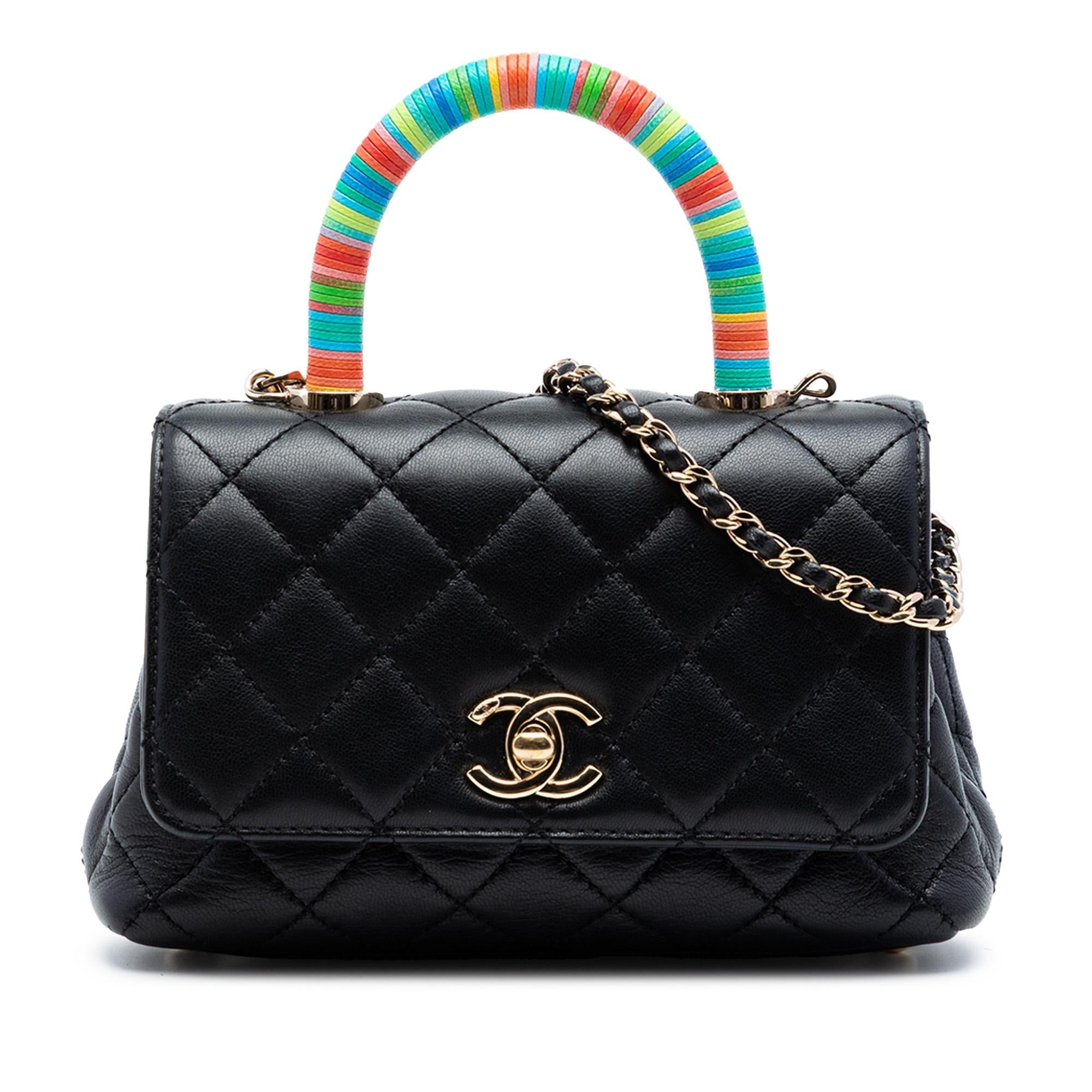 Chanel Extra Mini Quilted Lambskin Rainbow Coco Top Handle Bag
