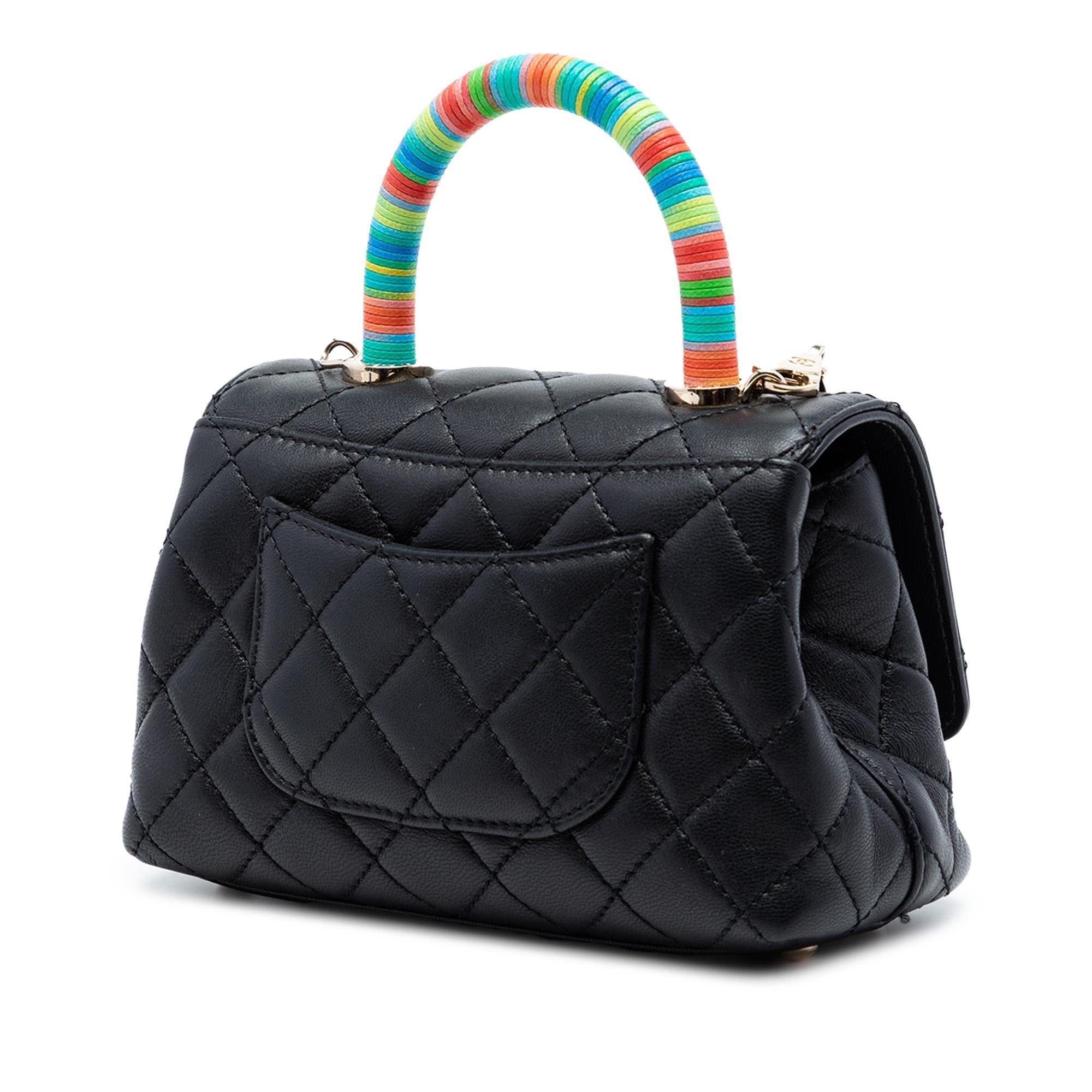 Chanel Extra Mini Quilted Lambskin Rainbow Coco Top Handle Bag