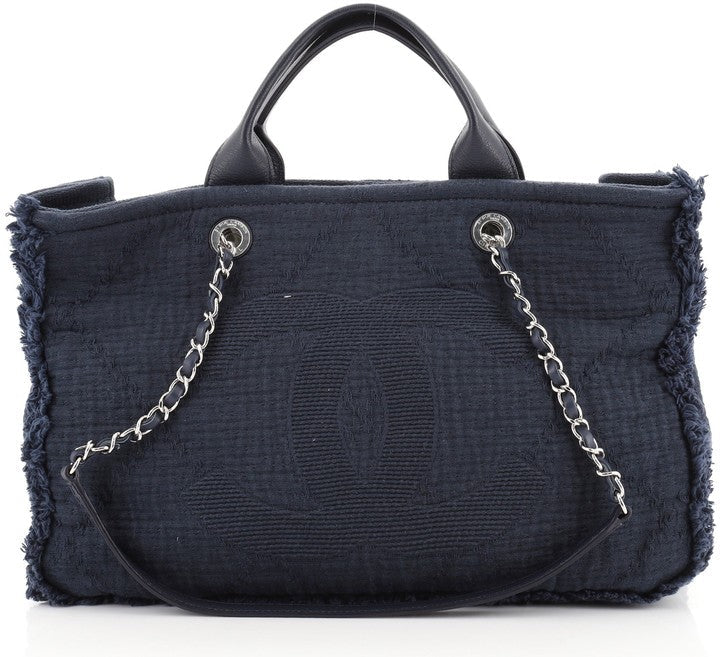 CHANEL Double Face Deauville Tote Fringe Quilted Canvas