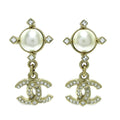 Chanel Faux Pearl & Strass CC Logo Push Back Drop Earrings (SHG-vniVOz)