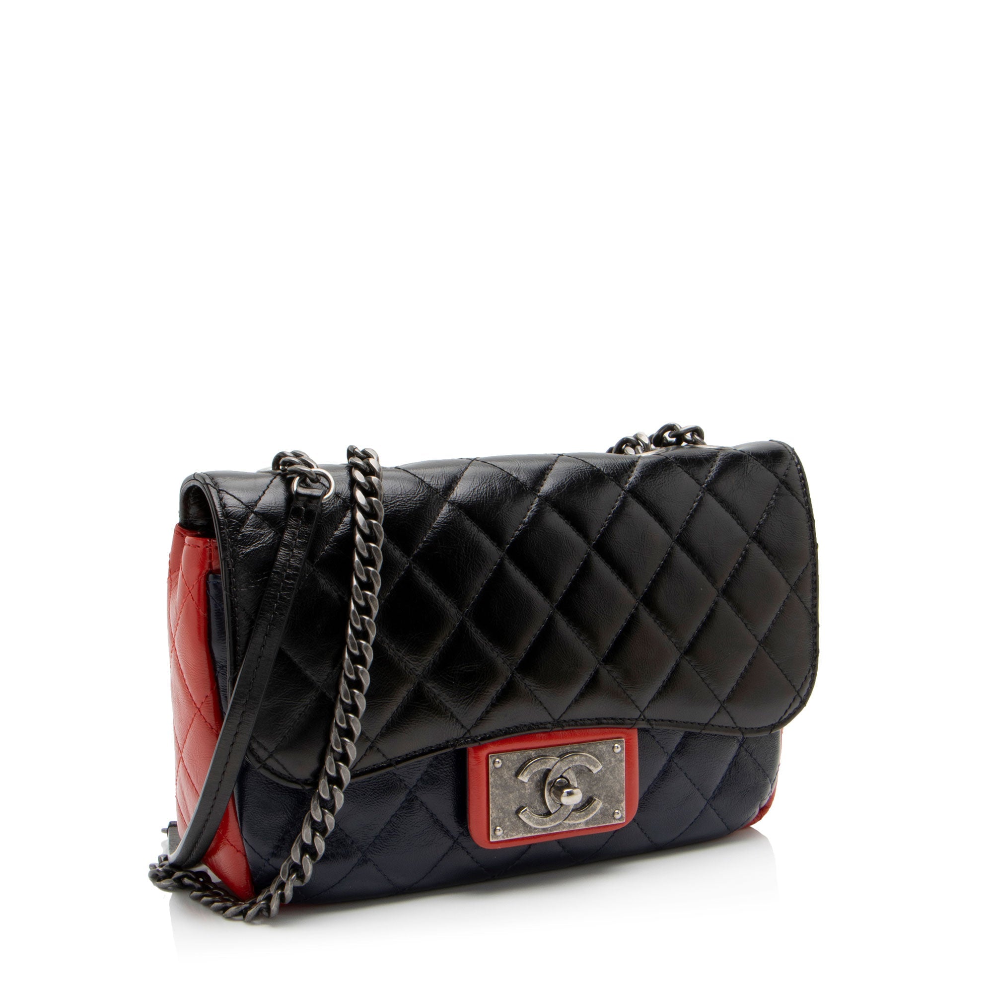 Chanel Glazed Calfskin CC Plate Medium Flap Bag