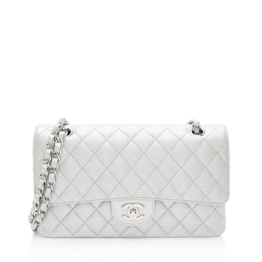 Chanel Glittered Metallic Caviar Leather Classic Medium Double Flap Bag
