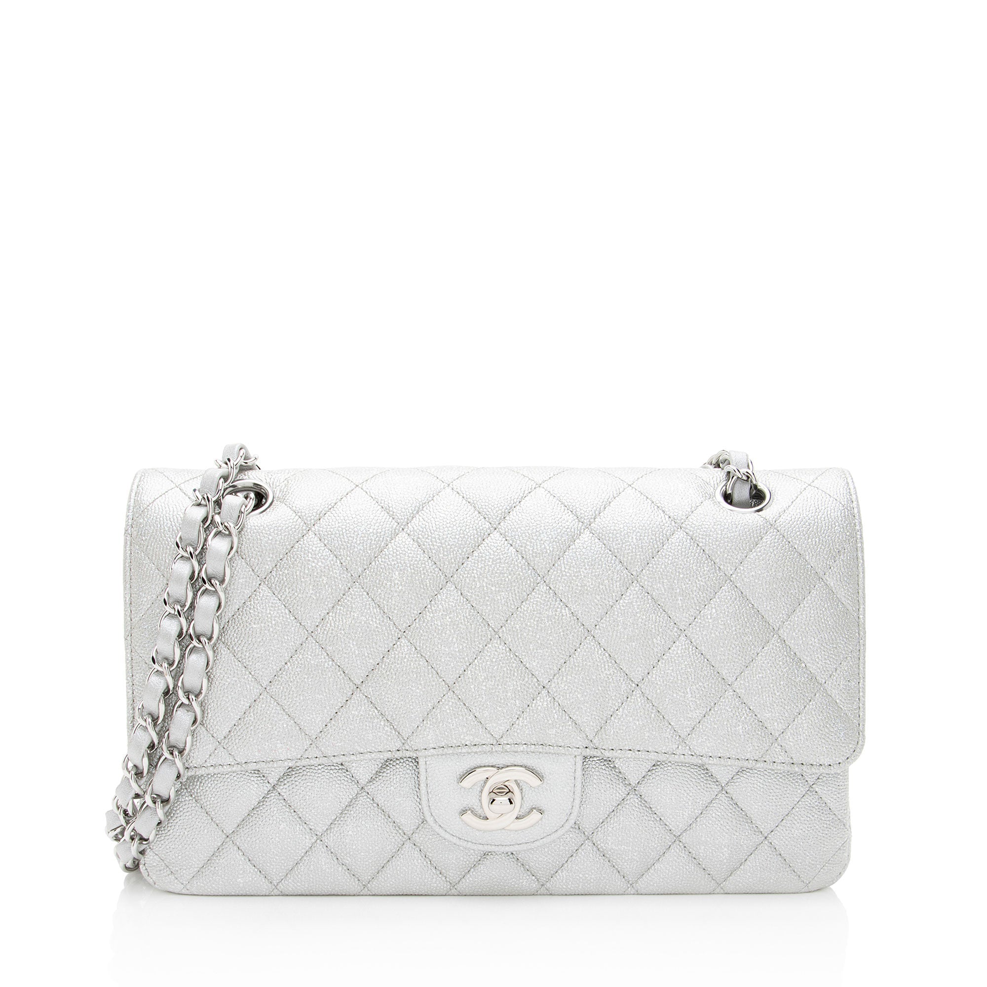 Chanel Glittered Metallic Caviar Leather Classic Medium Double Flap Bag