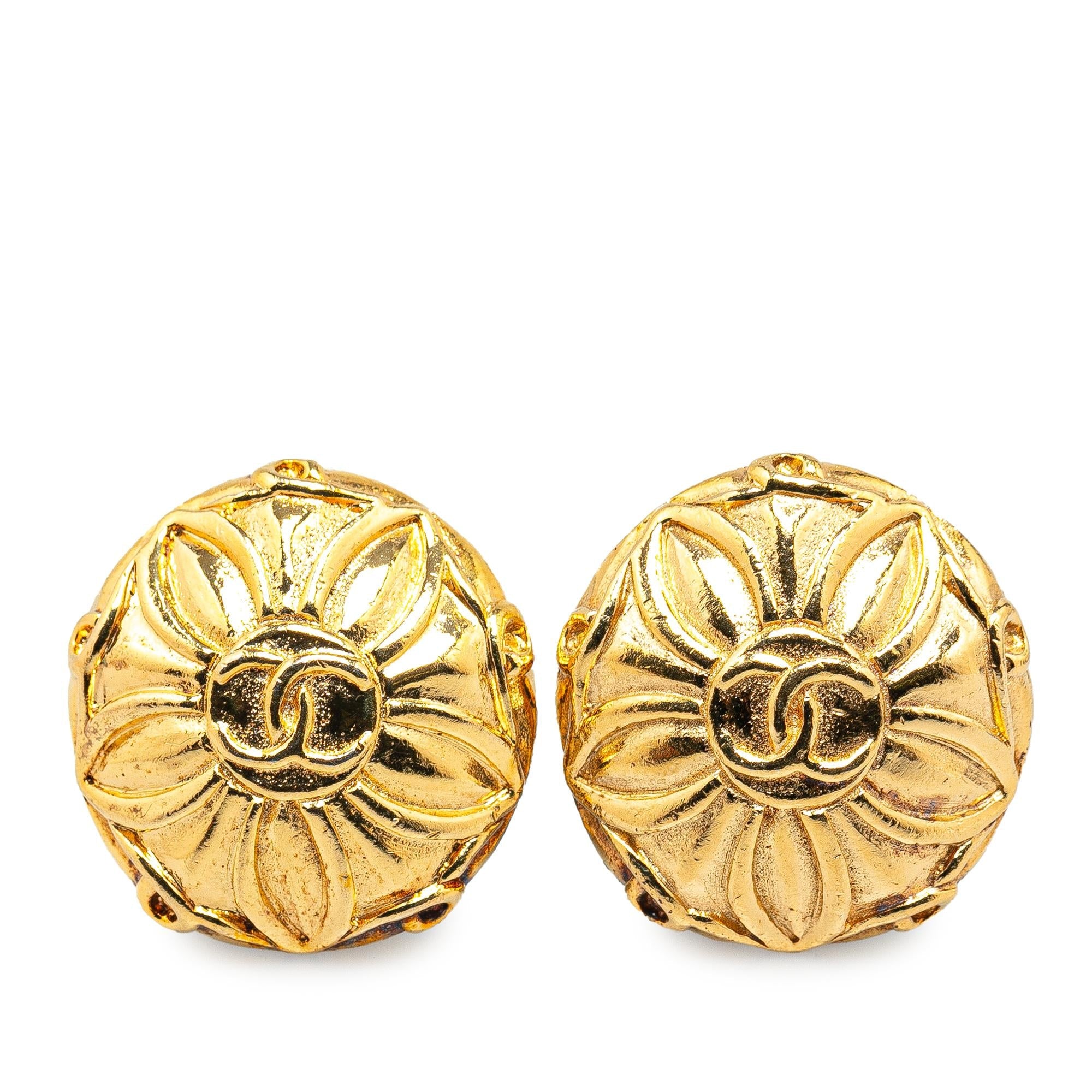 Chanel Gold Plated CC Clip On Earrings