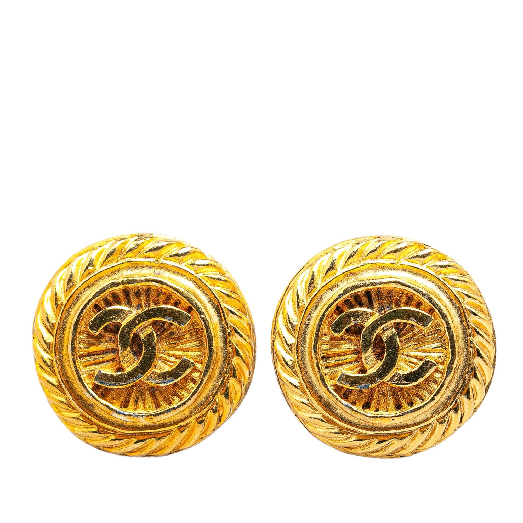 Chanel Gold Plated CC Clip On Earrings