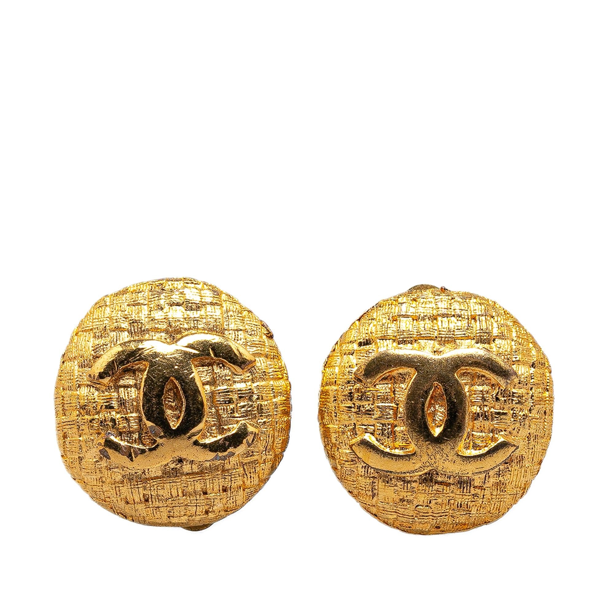 Chanel Gold Plated CC Clip-On Earrings
