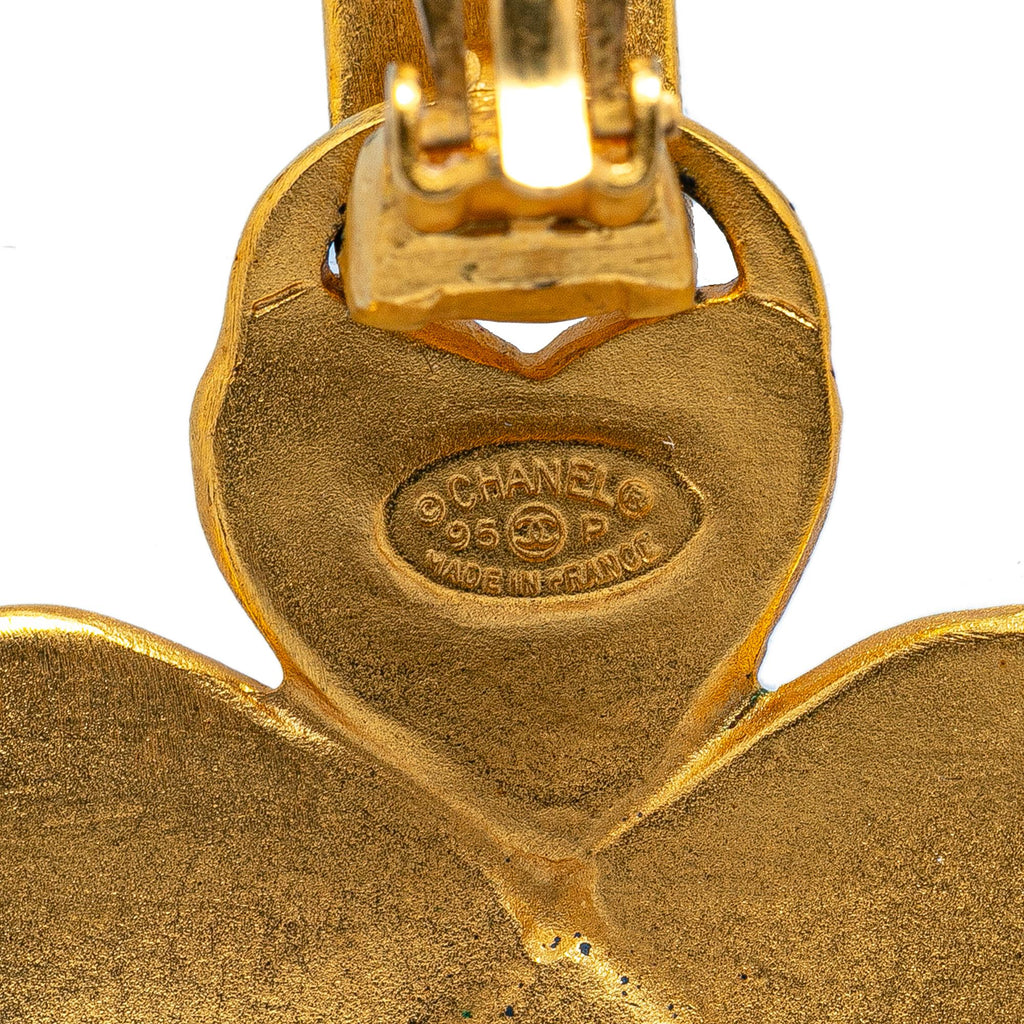 Chanel Gold Plated CC Clover Clip On Earrings
