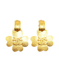 Chanel Gold Plated CC Clover Clip On Earrings