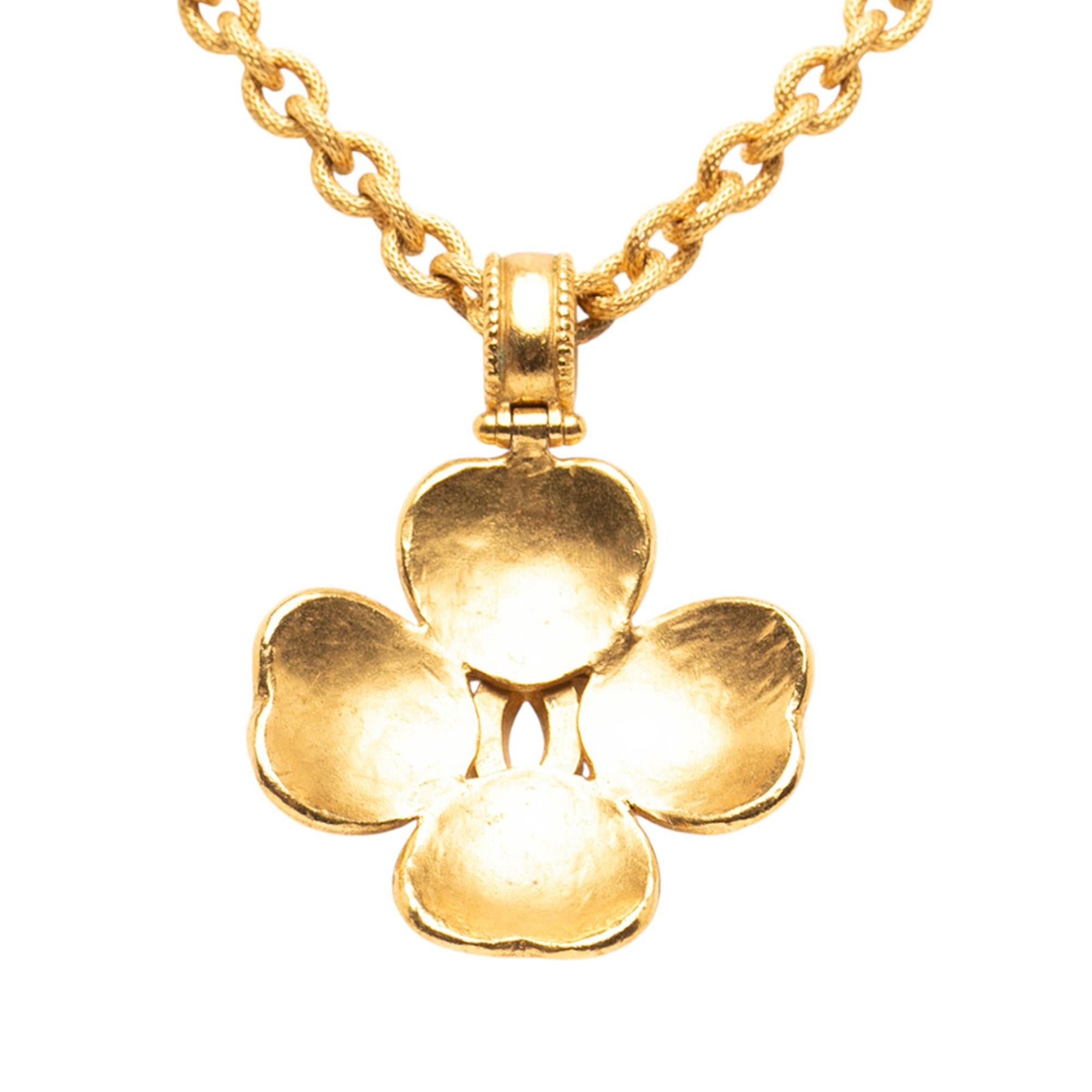 Chanel Gold Plated CC Clover Pendant Necklace