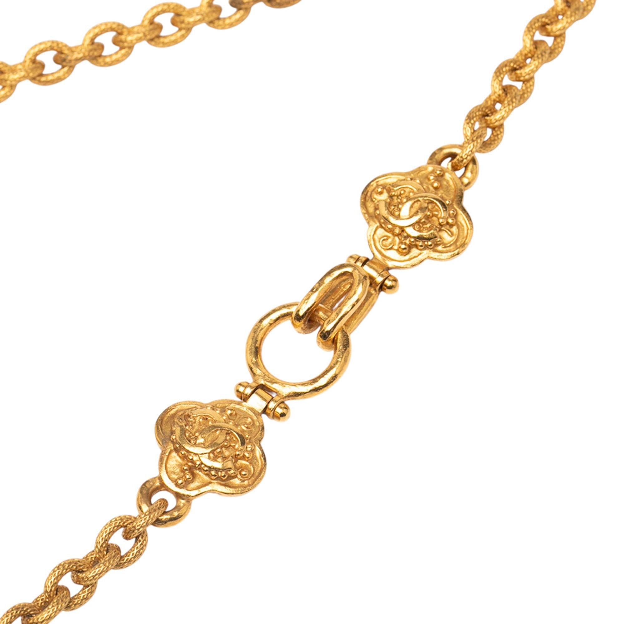 Chanel Gold Plated CC Clover Pendant Necklace