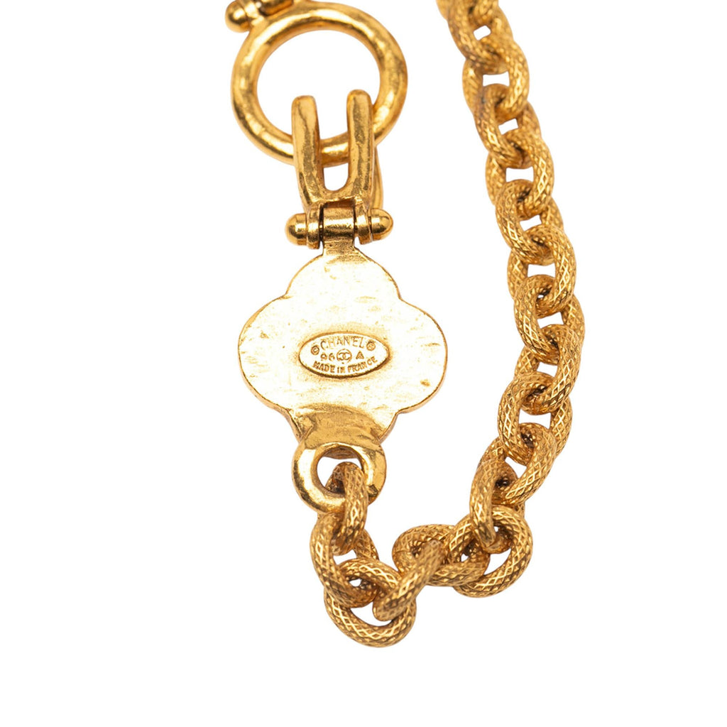 Chanel Gold Plated CC Clover Pendant Necklace
