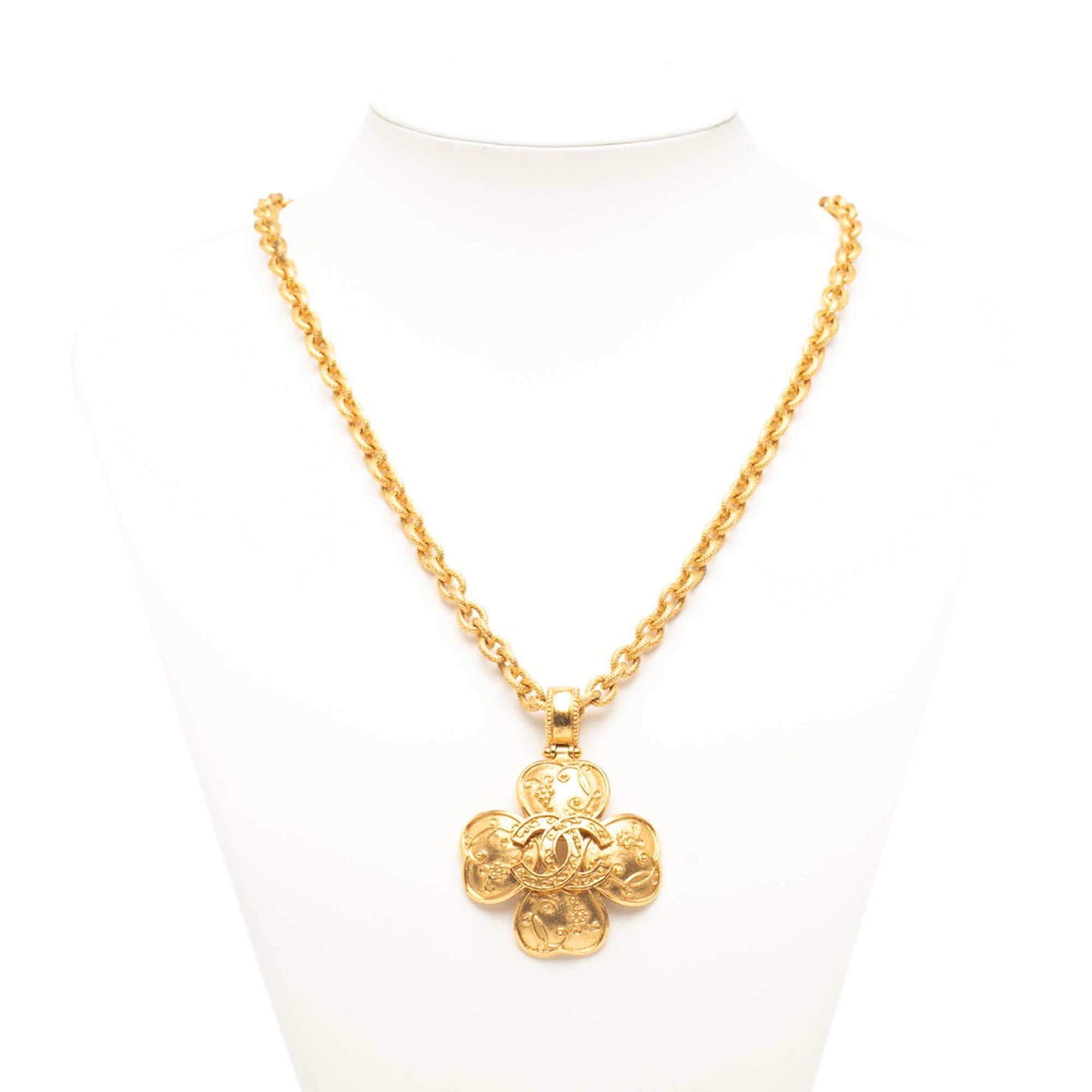 Chanel Gold Plated CC Clover Pendant Necklace
