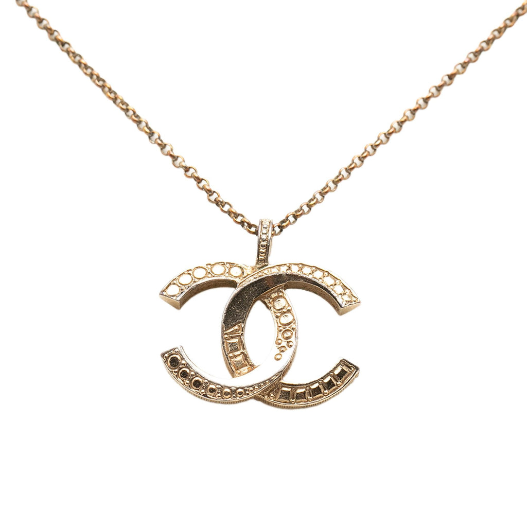 Chanel Gold Plated CC Crystal Pendant Necklace