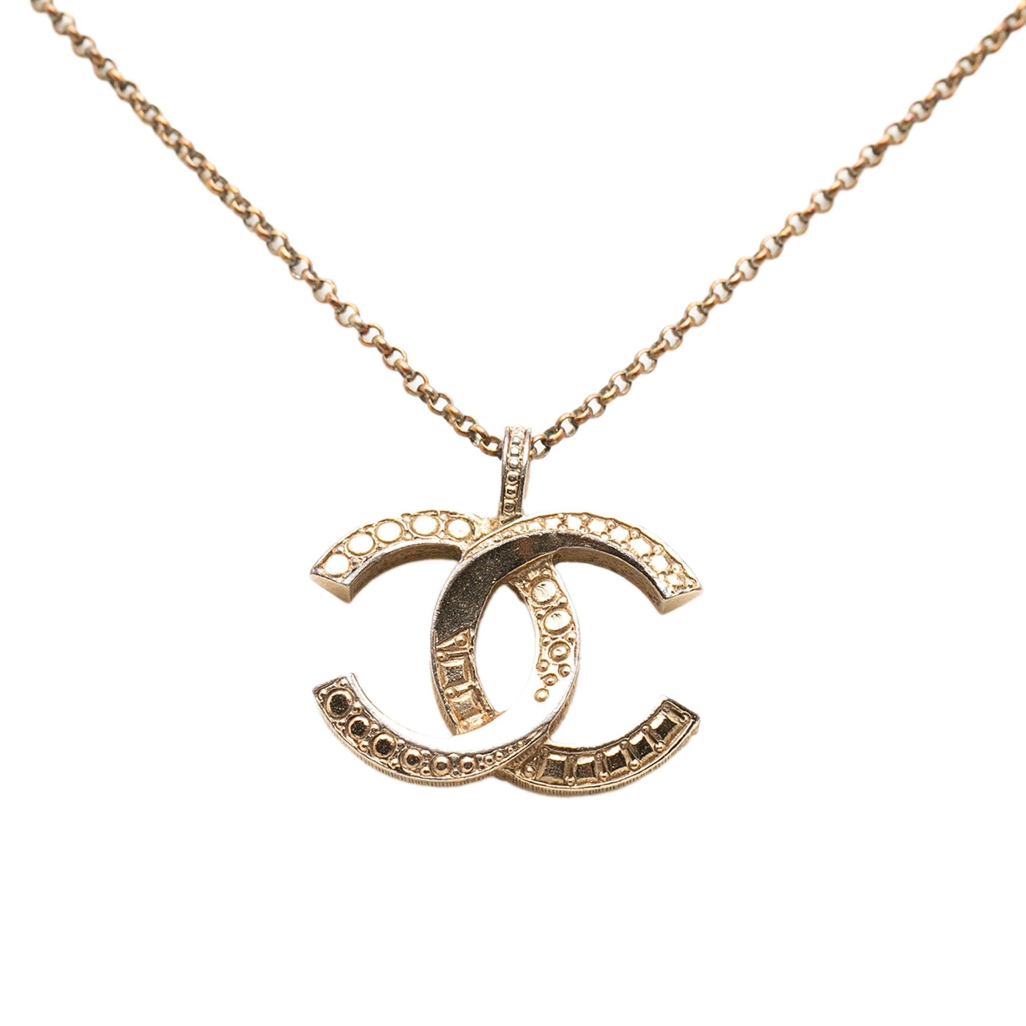 Chanel Gold Plated CC Crystal Pendant Necklace