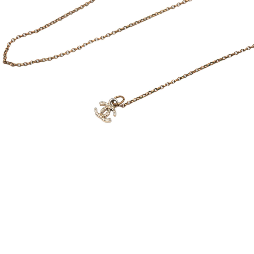 Chanel Gold Plated CC Crystal Pendant Necklace