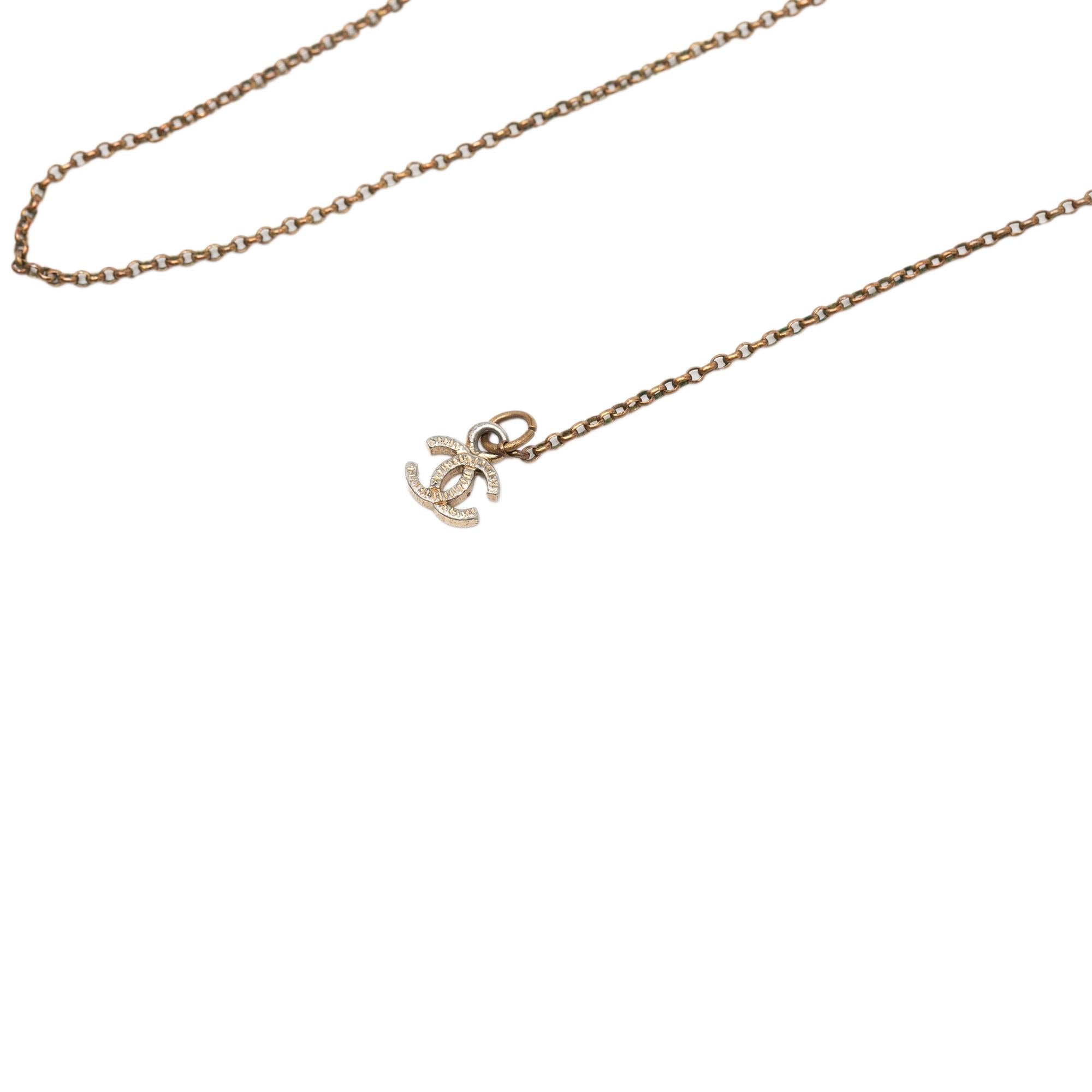 Chanel Gold Plated CC Crystal Pendant Necklace