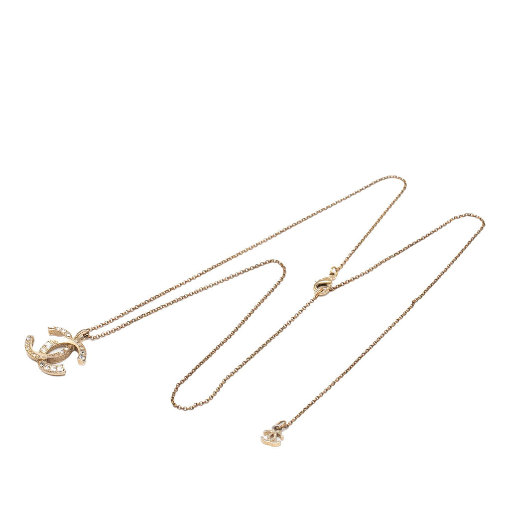 Chanel Gold Plated CC Crystal Pendant Necklace
