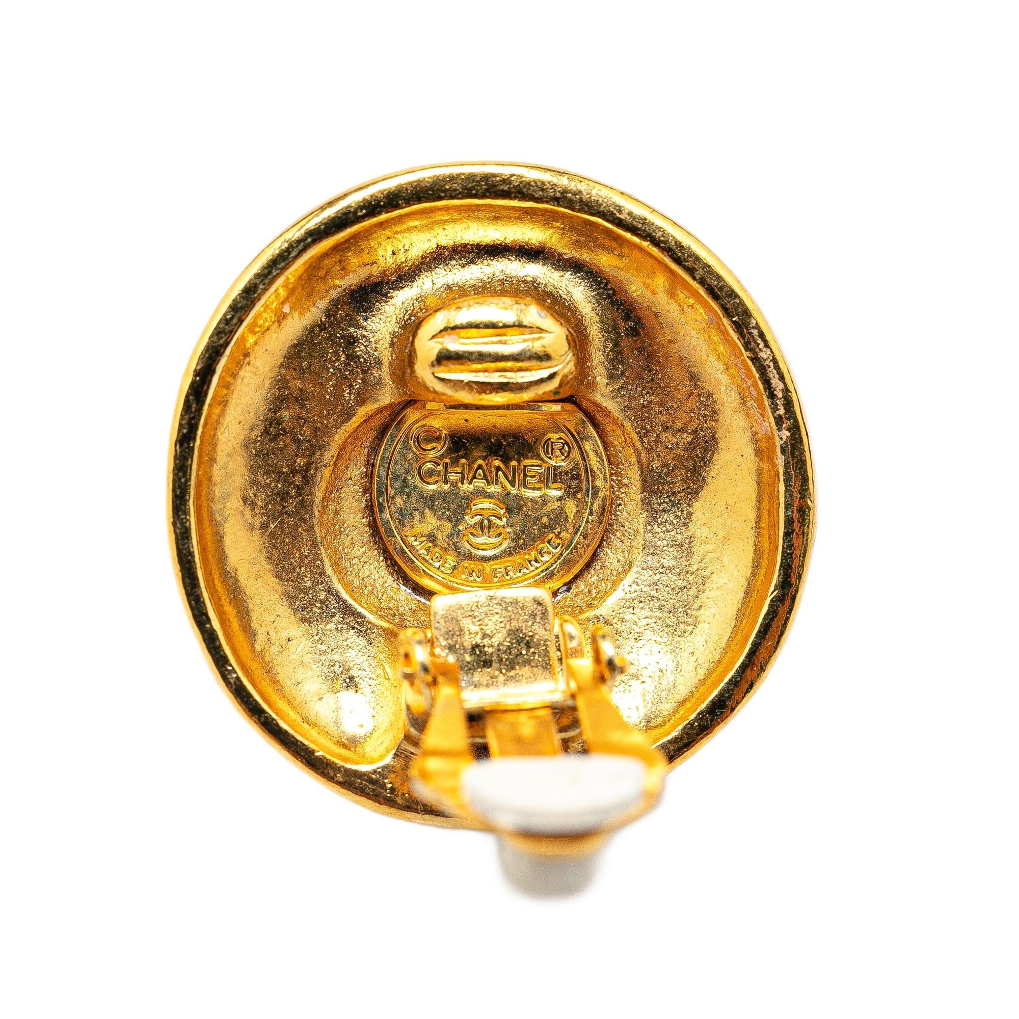 Chanel Gold Plated CC Date Clip On Earrings