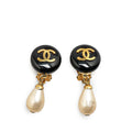 Chanel Gold Plated CC Faux Pearl Swing Clip On Earrings