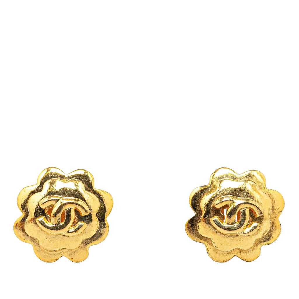 Chanel Gold Plated CC Flower Clip On Earrings