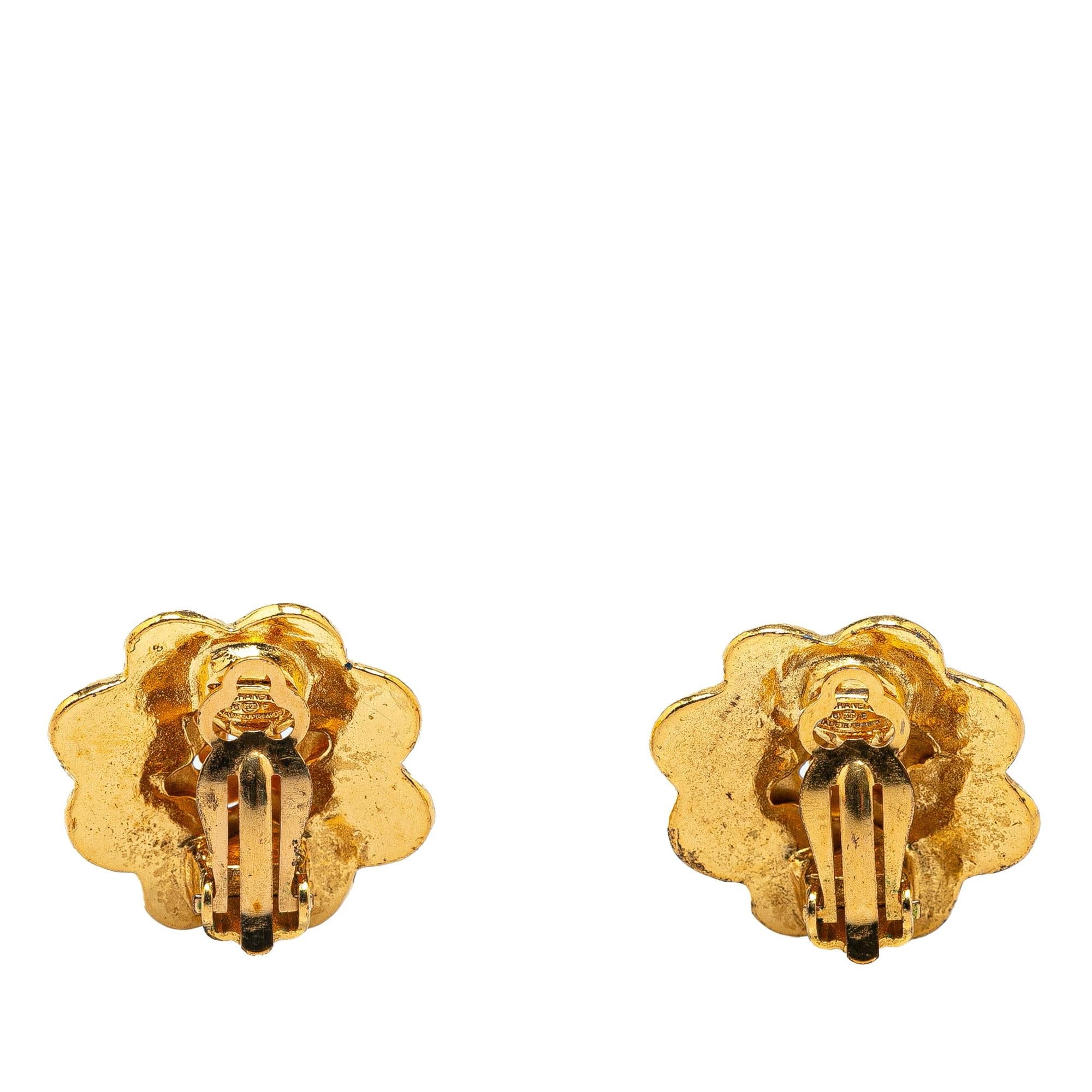 Chanel Gold Plated CC Flower Clip On Earrings
