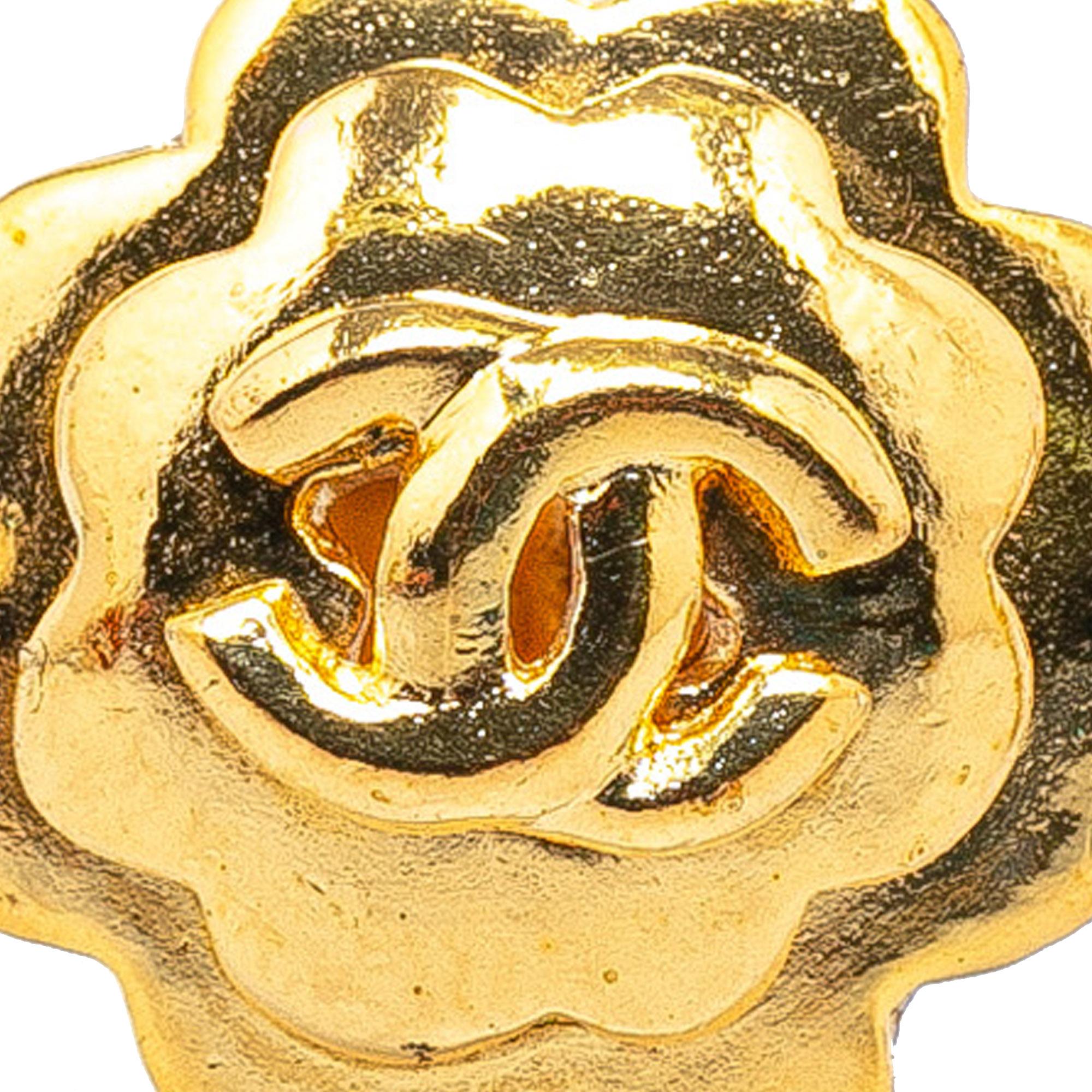 Chanel Gold Plated CC Flower Clip On Earrings