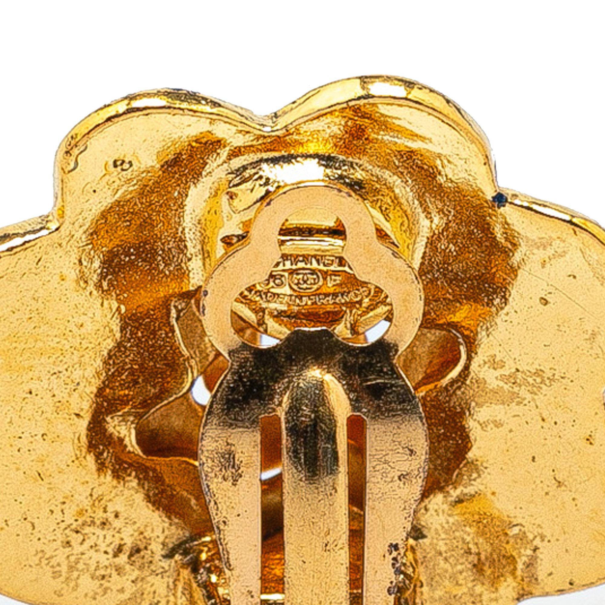 Chanel Gold Plated CC Flower Clip On Earrings
