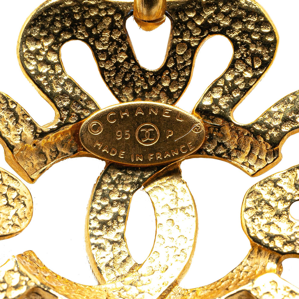 Chanel Gold Plated CC Flower Pendant Necklace