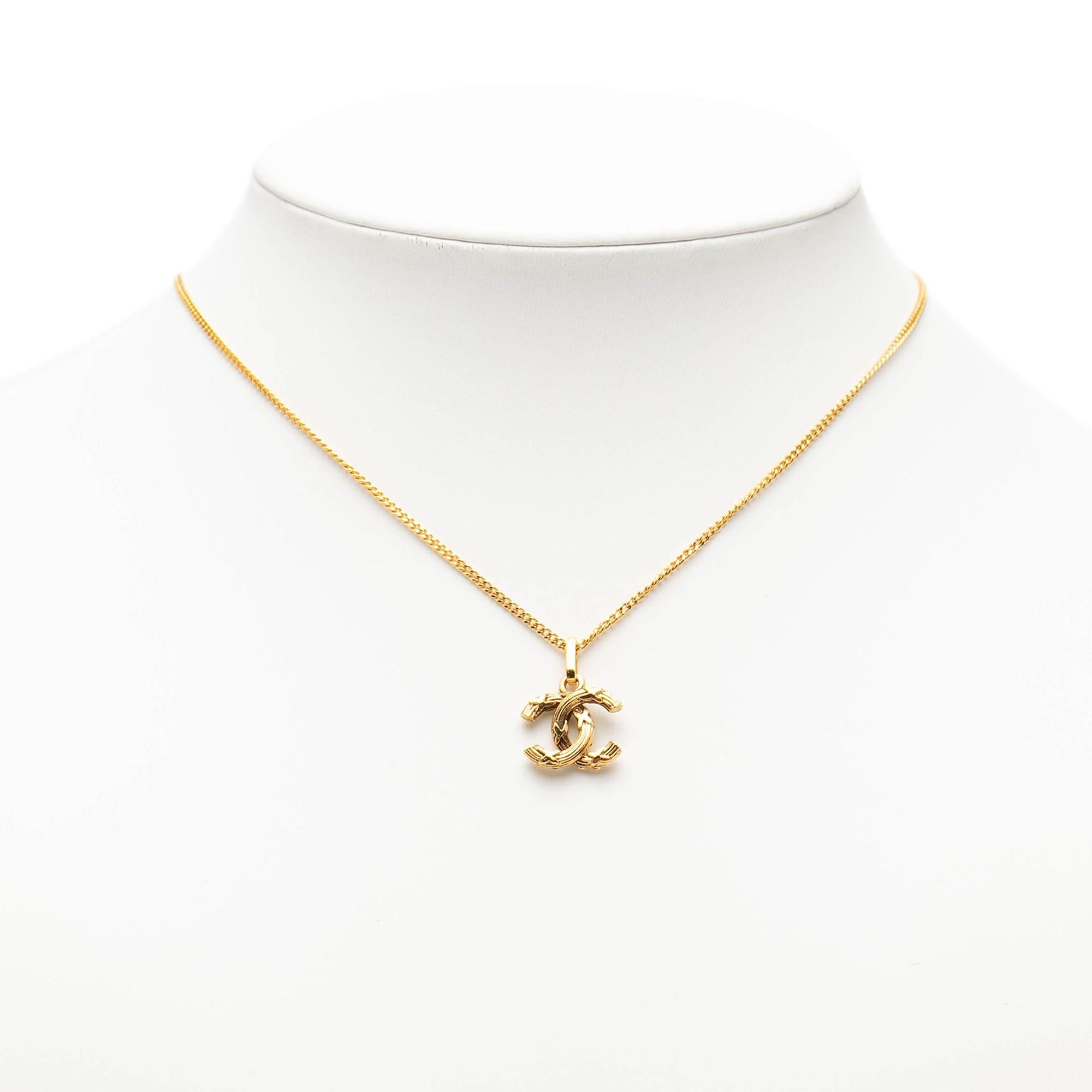 Chanel Gold Plated CC Pendant Necklace