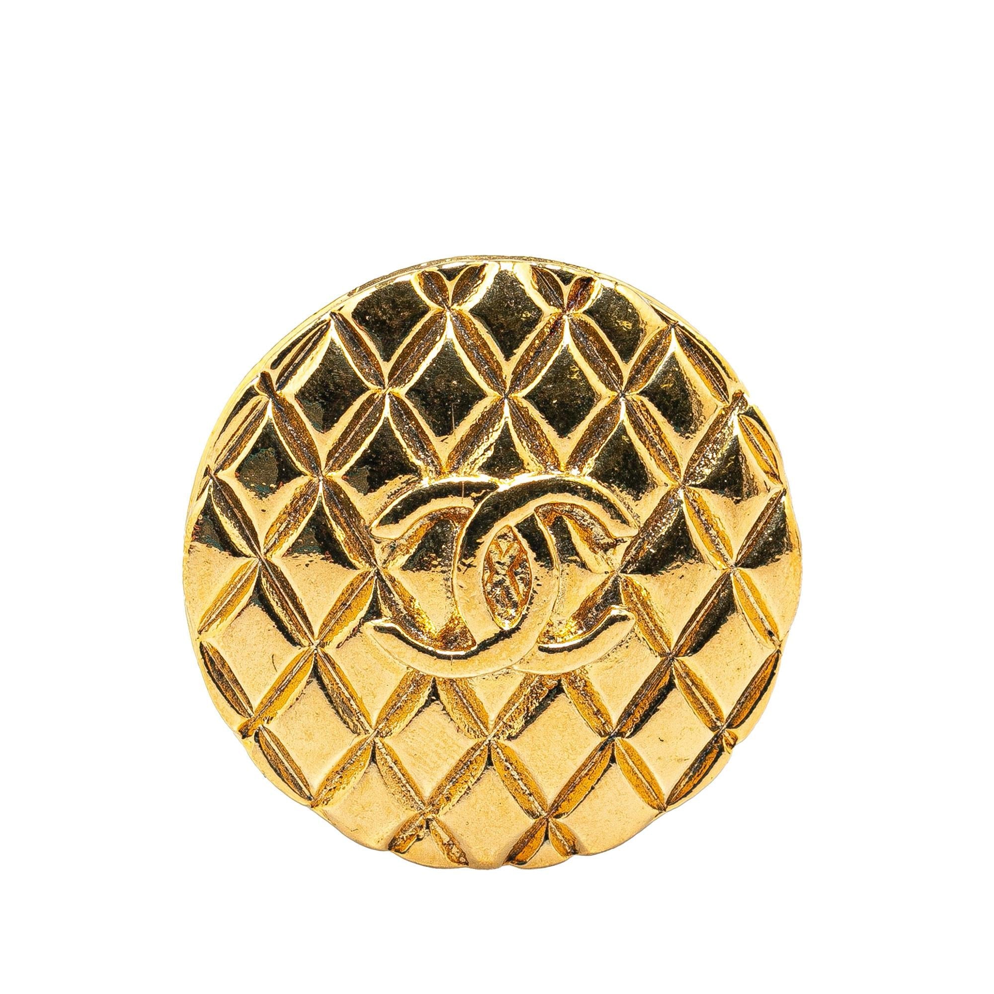 Chanel Gold Plated CC Quilted Brooch