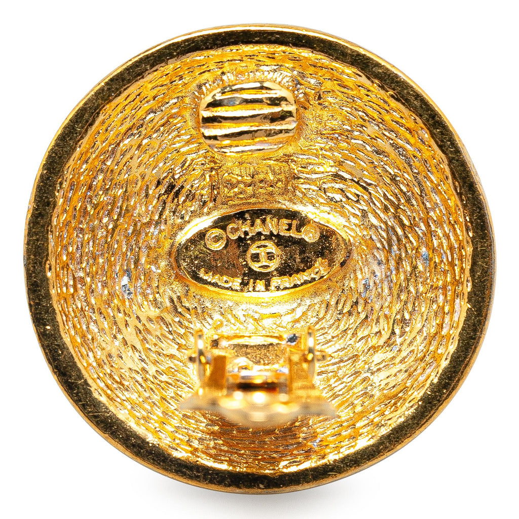 Chanel Gold Plated CC Quilted Clip On Earrings